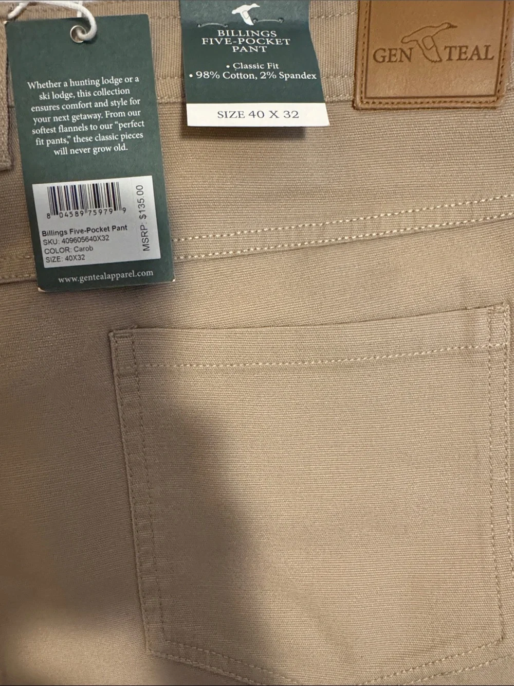 40x32 Genteal Carob Billings Five-Pocket Pant